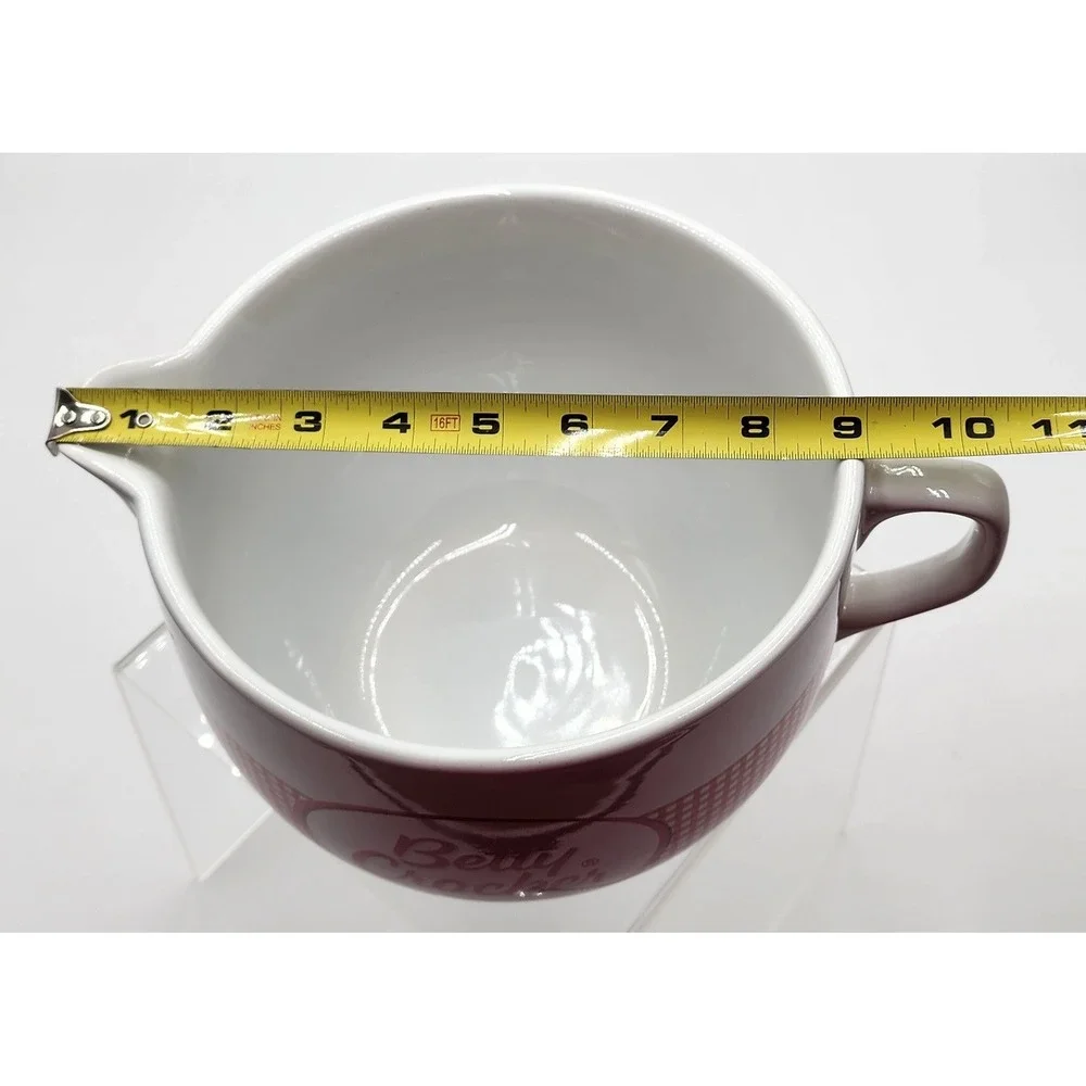 Betty Crocker Mixing Bowl Large White Red Gingham Ceramic Pour Spout Batter